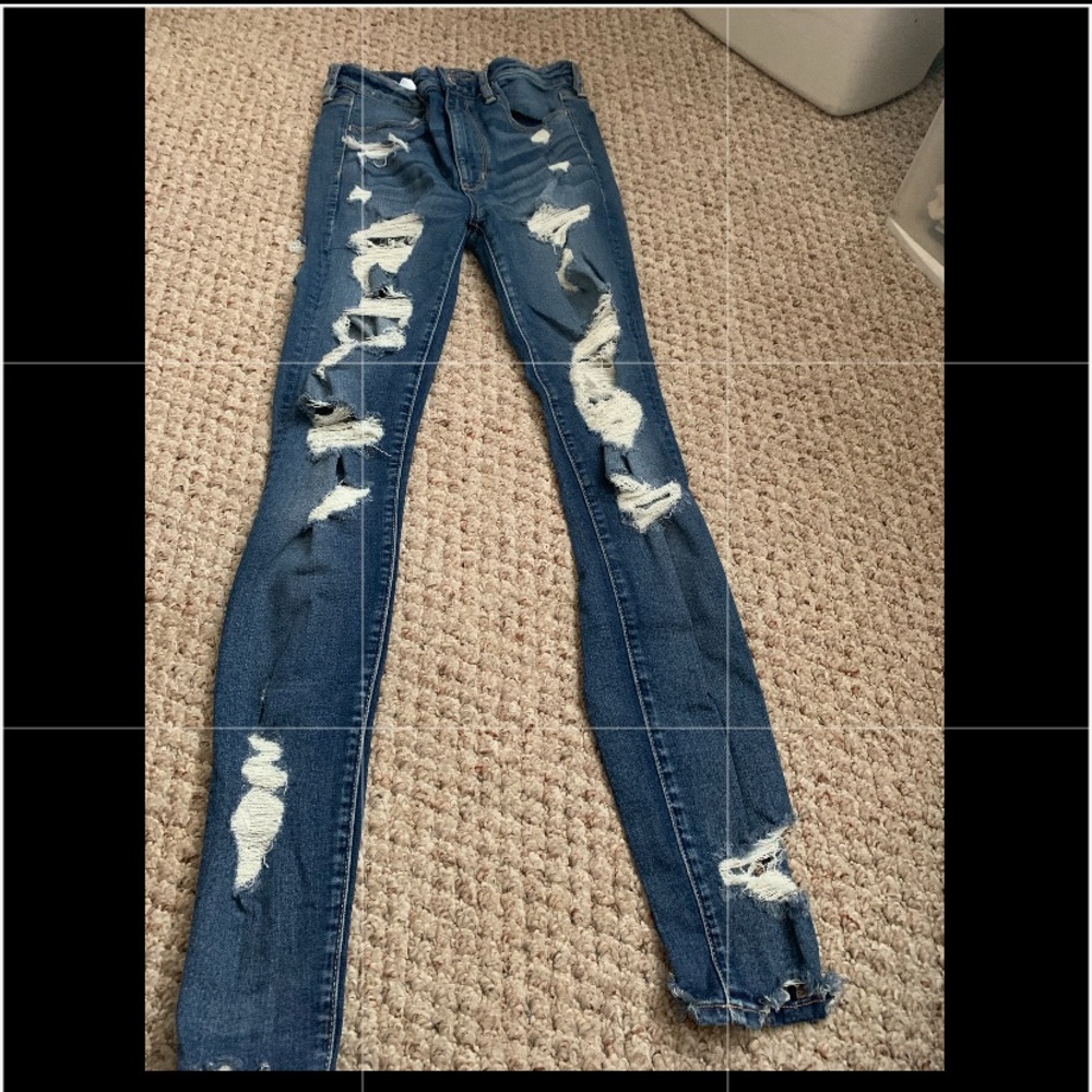 Dark Blue Super Distressed High Waisted Jeans